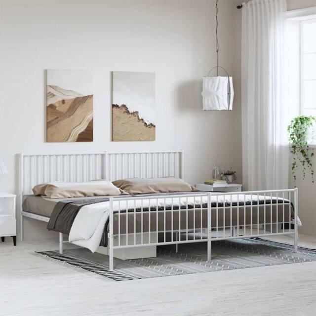 Berkfield Home Metal Bed Frame with Headboard & Footboard White 193x203 cm - image 1