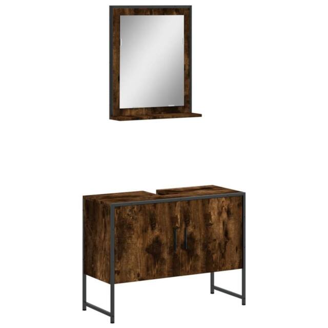 Berkfield Home 2 Piece Bathroom Cabinet Set Smoked Oak Engineered Wood in Brown - image 1