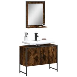 Berkfield Home 2 Piece Bathroom Cabinet Set Smoked Oak Engineered Wood in Brown - thumbnail 2
