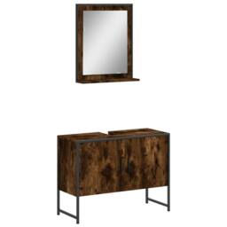 Berkfield Home 2 Piece Bathroom Cabinet Set Smoked Oak Engineered Wood in Brown - thumbnail 1