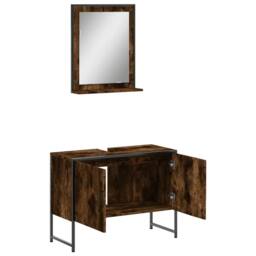 Berkfield Home 2 Piece Bathroom Cabinet Set Smoked Oak Engineered Wood in Brown - thumbnail 5