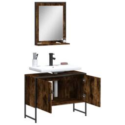Berkfield Home 2 Piece Bathroom Cabinet Set Smoked Oak Engineered Wood in Brown - thumbnail 4
