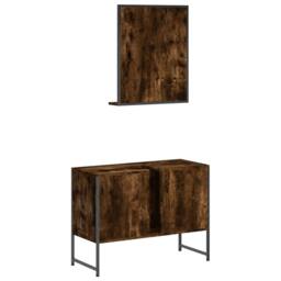 Berkfield Home 2 Piece Bathroom Cabinet Set Smoked Oak Engineered Wood in Brown - thumbnail 8