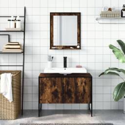 Berkfield Home 2 Piece Bathroom Cabinet Set Smoked Oak Engineered Wood in Brown - thumbnail 3
