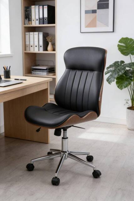 Living and Home Ergonomic Modern PU Office Chair with High Back, Adjustable Seat & Smooth Casters - image 1
