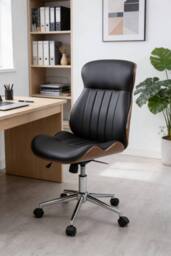 Living and Home Ergonomic Modern PU Office Chair with High Back, Adjustable Seat & Smooth Casters - thumbnail 1