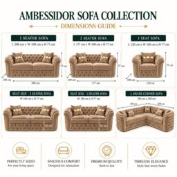 Stratus Interiors Ambassador Velvet Chesterfield Sofa- Gold Trim - No Frill - 3 Seater in Taupe - thumbnail 5