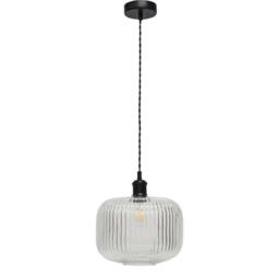 First Choice Lighting Set of 2 Batley Large - Clear Ribbed Glass Black Retro Pendants - thumbnail 2