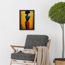 Artery8 Abstract Oil African Woman Artwork Framed Wall Art Print A4 in Black - thumbnail 2