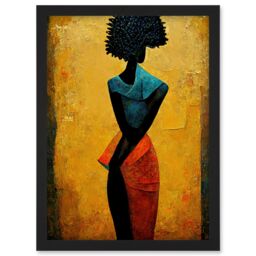 Artery8 Abstract Oil African Woman Artwork Framed Wall Art Print A4 in Black - thumbnail 1