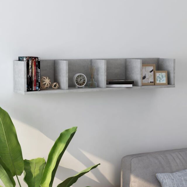 Berkfield Home CD Wall Shelf Concrete Grey 100x18x18 cm Engineered Wood - Size: 100 x 18 x 18 cm - image 1