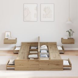 Berkfield Home Storage Bed Frame with Drawer with Headboard with Storage Artisan oak 120 x 190 cm in Brown - thumbnail 4