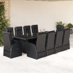 Berkfield Home 11 Piece Garden Dining Set with Cushions Black Poly Rattan - thumbnail 1