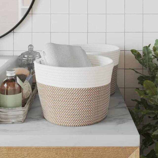 Berkfield Home Storage Baskets 2 pcs Brown & White √ò24x18 cm Cotton - Size: 24x18 cm - image 1