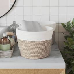 Berkfield Home Storage Baskets 2 pcs Brown & White √ò24x18 cm Cotton - Size: 24x18 cm