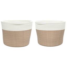 Berkfield Home Storage Baskets 2 pcs Brown & White √ò24x18 cm Cotton - Size: 24x18 cm - thumbnail 4