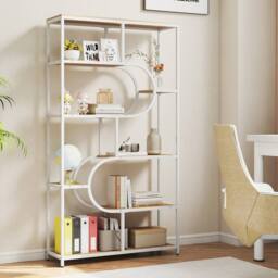Gymax Industrial 8-Tier Bookshelf U-Shaped Bookcase Metal Frame Organizer in White - thumbnail 7