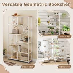 Gymax Industrial 8-Tier Bookshelf U-Shaped Bookcase Metal Frame Organizer in White - thumbnail 3