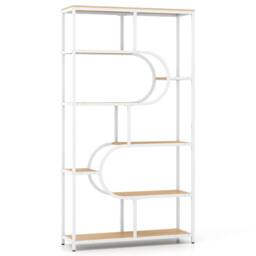 Gymax Industrial 8-Tier Bookshelf U-Shaped Bookcase Metal Frame Organizer in White - thumbnail 9