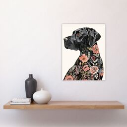 "Artery8 Black Labrador Dog Lover Floral Watercolour Wall Art Print - Size: W18"" x H24""" - thumbnail 4