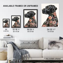 "Artery8 Black Labrador Dog Lover Floral Watercolour Wall Art Print - Size: W18"" x H24""" - thumbnail 3