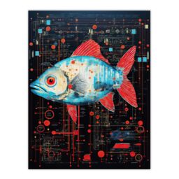 Artery8 Wall Art Print Gods Blue Fish Unclassified Creation Files Robot Hybrid Secret Military Schematic Futuristic Arcane Manuscript Gift For Him - thumbnail 1