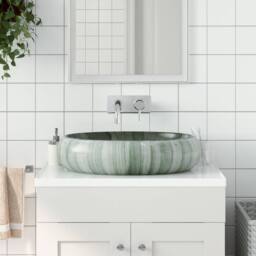 Berkfield Home Durable Countertop Basin Green Oval 59x40x15 cm Ceramic - Size: 59 x 40 x 15 cm - thumbnail 2