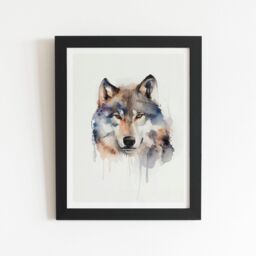 "Warren Reed - Designer Wolf Watercolour Framed Art Print in Black - Size: W8"" x H10""" - thumbnail 1