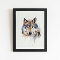 "Warren Reed - Designer Wolf Watercolour Framed Art Print in Black - Size: W8"" x H10""" - thumbnail 2
