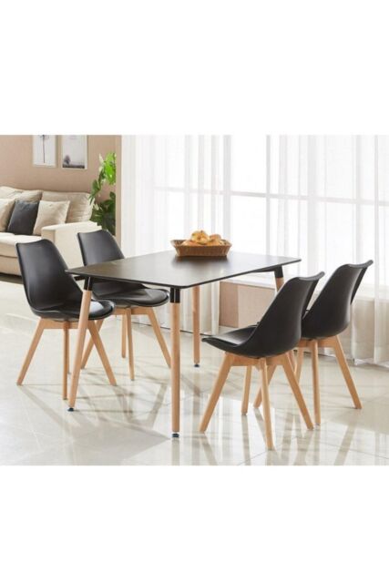 Life Interiors 5PCs Dining Set - a Halo Dining Table & Set of 4 Lorenzo Tulip chairs with Padded Seat in Black - image 1