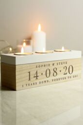 Personalised Memento Company Personalised Special Date Triple Tea Light Box in Light Brown - thumbnail 4