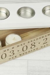 Personalised Memento Company Personalised Special Date Triple Tea Light Box in Light Brown - thumbnail 3