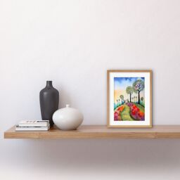 "Artery8 Wall Art Print Countryside House Path With Flowerbeds Folk Art Landscape Watercolour Painting Artwork Framed 9X7 Inch - Size: W7"" x H9""" - thumbnail 2