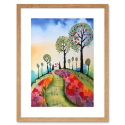 "Artery8 Wall Art Print Countryside House Path With Flowerbeds Folk Art Landscape Watercolour Painting Artwork Framed 9X7 Inch - Size: W7"" x H9""" - thumbnail 1