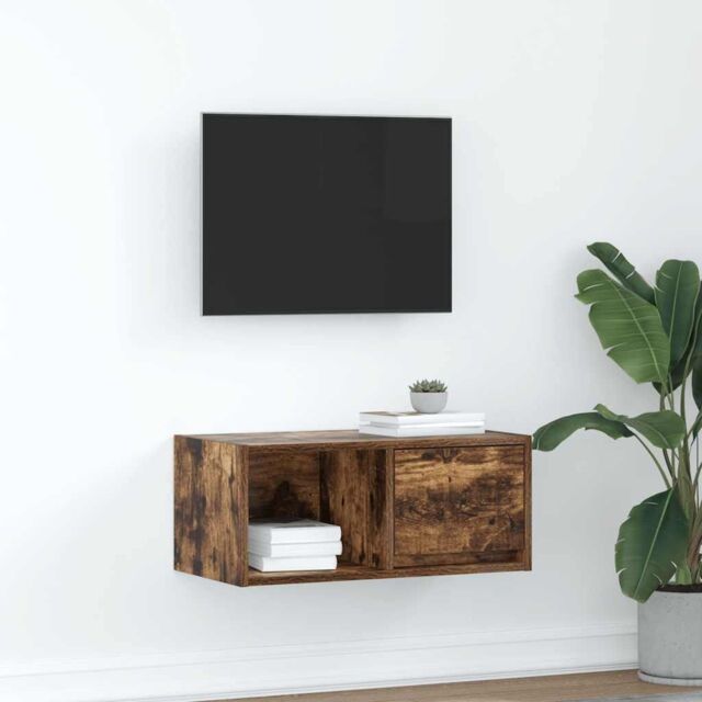 Berkfield Home TV Cabinet Smoked Oak 60x31x25.5 cm Engineered Wood in Brown - image 1