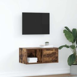Berkfield Home TV Cabinet Smoked Oak 60x31x25.5 cm Engineered Wood in Brown - thumbnail 1