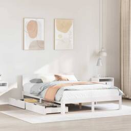 Berkfield Home Decorative Bed Frame with Drawers without Mattress White 120x200 cm - Size: Small Double - thumbnail 2