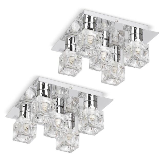 ValueLights Ritz Ice Cube Pair of 5 Way Silver Ceiling Light (Semi-Flush)s - image 1