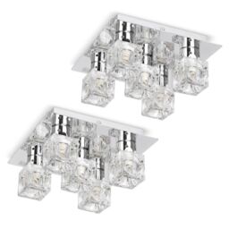 ValueLights Ritz Ice Cube Pair of 5 Way Silver Ceiling Light (Semi-Flush)s