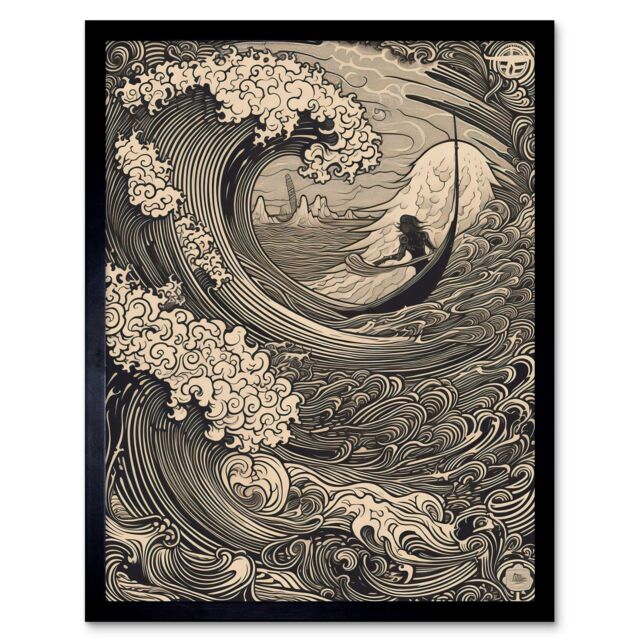 "Artery8 Wall Art Print Jonah & the Storm at Sea Modern Art Framed in Black - Size: W12"" x H16""" - image 1
