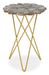Orsina Side Table With Agate Top, Hairpin Gold Metal Legs & Stone Surface, Asymmetrical Accent Table