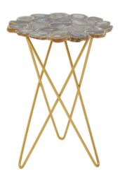 Orsina Side Table With Agate Top, Hairpin Gold Metal Legs & Stone Surface, Asymmetrical Accent Table - thumbnail 2