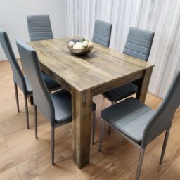KOSY KOALA Dining Table & 6 Chairs - Rustic Effect Wood Table With 6 Grey Chairs Dining Room Furniture in Brown - thumbnail 3