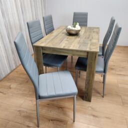 KOSY KOALA Dining Table & 6 Chairs - Rustic Effect Wood Table With 6 Grey Chairs Dining Room Furniture in Brown - thumbnail 6