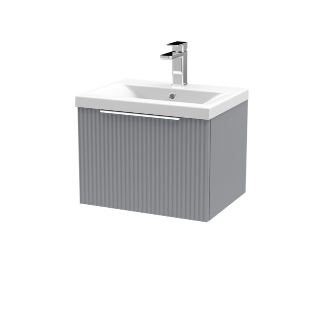 Balterley Fluted Wall Hung 1 Drawer Vanity Basin Unit & Basin 500mm - Satin Grey - image 1