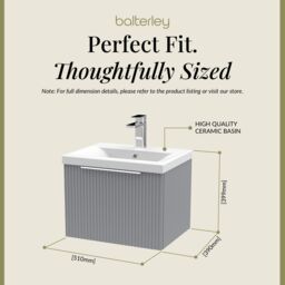 Balterley Fluted Wall Hung 1 Drawer Vanity Basin Unit & Basin 500mm - Satin Grey - thumbnail 5