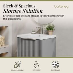 Balterley Fluted Wall Hung 1 Drawer Vanity Basin Unit & Basin 500mm - Satin Grey - thumbnail 2