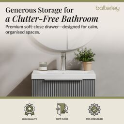 Balterley Fluted Wall Hung 1 Drawer Vanity Basin Unit & Basin 500mm - Satin Grey - thumbnail 3