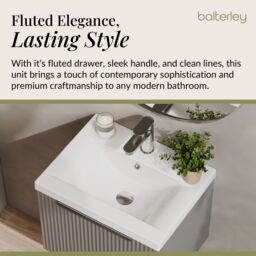 Balterley Fluted Wall Hung 1 Drawer Vanity Basin Unit & Basin 500mm - Satin Grey - thumbnail 4