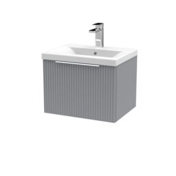 Balterley Fluted Wall Hung 1 Drawer Vanity Basin Unit & Basin 500mm - Satin Grey - thumbnail 1